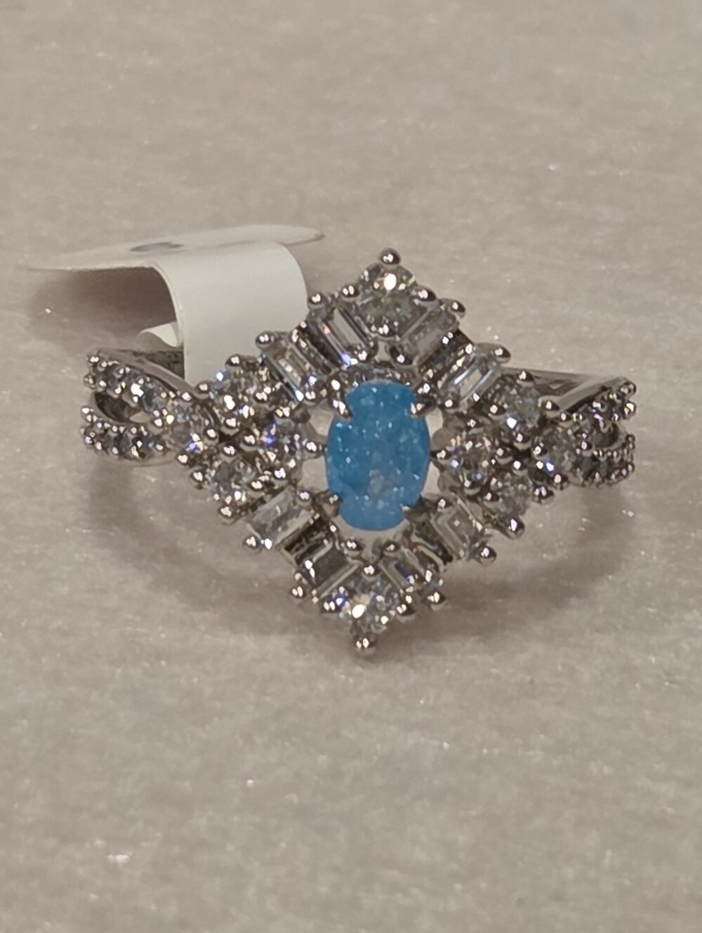 Brillant Lab Created Blue Topaz Ice Crystal on Rhodium Plating